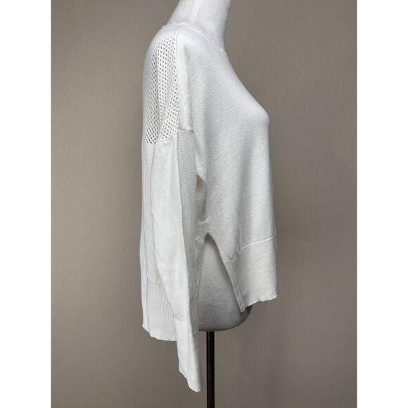 Calia Women's Pointelle Long Sleeve in Creamy White Sz M Boxy Side Slits Cropped - Picture 4 of 15